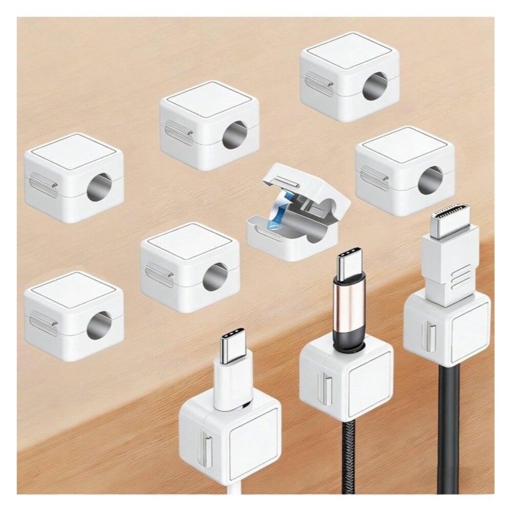 MRGLAS Magnetic Cable Clip White 10-Pack Adhesive Adjustable MR-CMC-10